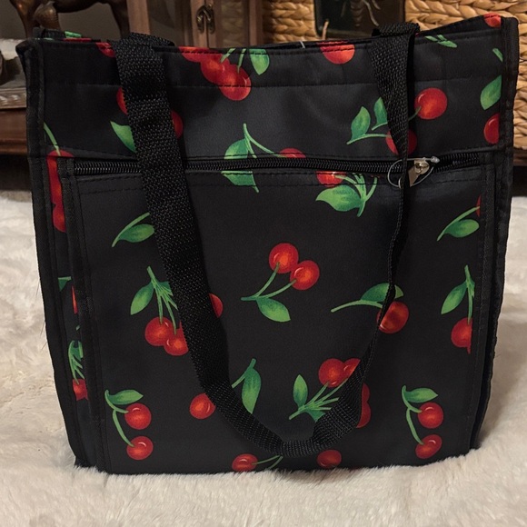 no brand Handbags - Cherry Print Black Tote Bag-NWOT